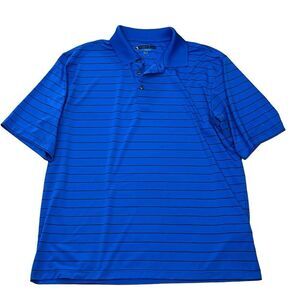 Pebble Beach Performance Polo Sz L  Men’s Golf Shirt Blue Striped